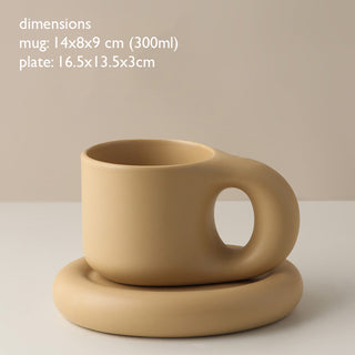 Auramma Collections Avant Basic Plain Matte Milk Tea Round Chubby Mug Plate Set