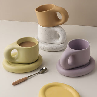 Auramma Collections Avant Basic Plain Matte Color Round Chubby Mug Plate Set