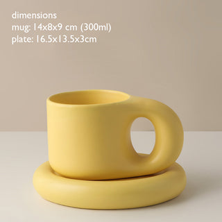 Auramma Collections Avant Basic Plain Matte Sunny Yellow Round Chubby Mug Plate Set
