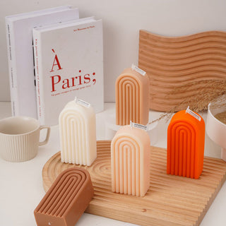 Auramma Collections Avant Basic Modern Arch Shaped Layering Stripe Coffee White Nude Pink Orange Scented Candle