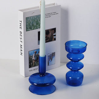 Auramma Collections Avant Basic Popular Modern Blue Clear Funky Layer Gourd Shaped Candle Dried Flower Holder