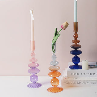Auramma Collections Avant Basic Modern Clear Gradient Color Pink Purple Light Blue Orange Brown Bubble Gourd Shaped Mermaid Tail Candle Dried Flower Holder