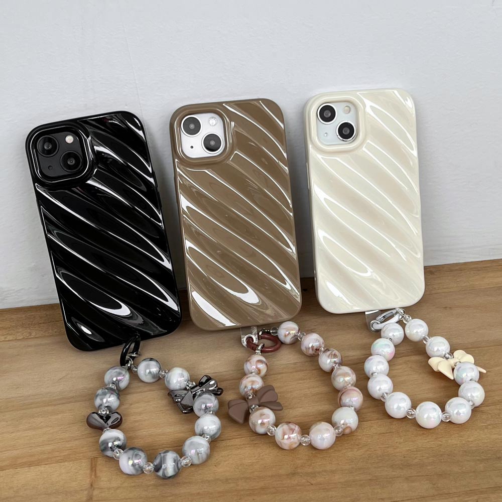 Elegant Pearl Holder with Ribbon Chain White Phone Case for iPhone