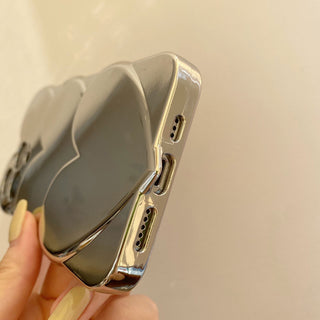 Auramma Collections Avant Basic Plain Glossy Silver 3D Triple Heart Matching Bead Charm TPU Case iPhone 14 13 12 11 Pro Max Plus