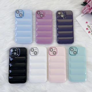 Auramma Collections Avant Basic Plain Pastel Color Blue Purple White Pink Mint Green Glossy Candy Jello Style Puffer Jacket Soft TPU Case iPhone 14 13 12 11 Pro Max Plus X XS XR 7 8