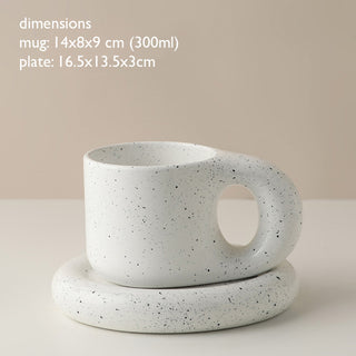 Auramma Collections Avant Basic Semi Glossy Ceramic Freckles Round Chubby Mug Plate Set