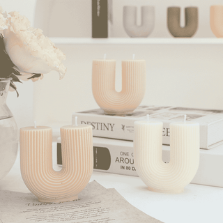 Auramma Collections Avant Basic Simple U Shaped Stripe Finish Danish Pastel Nude Shades Color Scented Candles