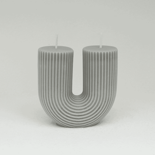 Auramma Collections Avant Basic Simple U Shaped Stripe Finish Danish Pastel Grey Color White Rose Scented Candle
