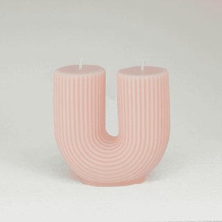 Auramma Collections Avant Basic Simple U Shaped Stripe Finish Danish Pastel Light Pink Color Cinnamon Peach Scented Candle