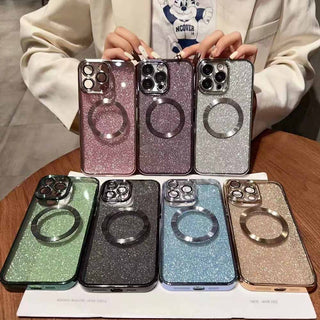 Auramma Collections Beautiful Glitter Pink Purple Silver Black Blue Gold MagSafe Wireless Charging Case iPhone 14 13 12 11 Pro Max Plus