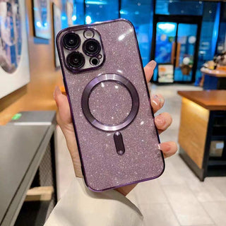 Auramma Collections Beautiful Glitter Pink Purple Silver Black Blue Gold MagSafe Wireless Charging Case iPhone 14 13 12 11 Pro Max Plus
