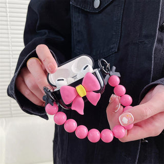 Auramma Collections Black Super Big XXL Pink Ribbon Bow Matching Beaded Charm Soft TPU Case AirPods 1 2 3 Pro