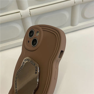 Auramma Collections Brown Black Matte Plain Wavy Style Metallic Quote Organic Shaped Pull Out Grip Soft TPU Case iPhone 14 13 12 11 Pro Max Plus