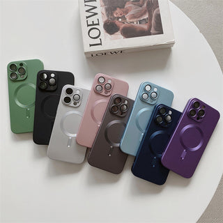 Auramma Collections Classy Matte Metallic Solid Color Black Grey Silver Purple Green Blue Pink MagSafe Soft Case iPhone 14 13 12 Pro Max Plus