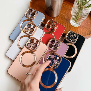 Auramma Collections Classy Rose Gold Solid Color Blue Red Black White Nude Pink Purple MagSafe Case iPhone 14 13 12 11 Pro Max Plus Mini
