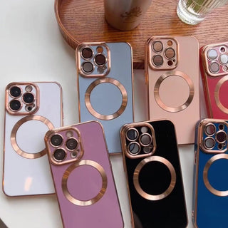 Auramma Collections Classy Rose Gold Solid Color Blue Red Black White Nude Pink Purple MagSafe Case iPhone 14 13 12 11 Pro Max Plus Mini