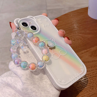 Auramma Collections Clear Rainbow White Bear Colorful Charm TPU Case iPhone 14 13 12 11 Pro Max Plus X XS XR 