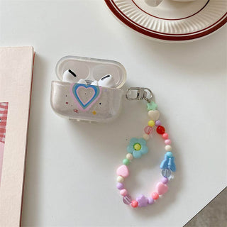 Auramma Collections Clear Glitter Y2K 90s Style Groovy Heart Colorful Flower Butterfly Beaded Charm Soft TPU Case AirPods 1 2 3 Pro