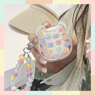Auramma Collections Clear Oversized Bear Head Shaped Colorful AirPods Case With Matching Beaded Charm