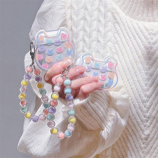 Auramma Collections Clear Oversized Bear Head Shaped Colorful AirPods Case With Matching Beaded Charm
