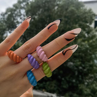 Auramma Collections 2022 Hottest Trend Color Block Orange Purple Pink Blue Green Twisty Spiral Bold Statement Resin Rings