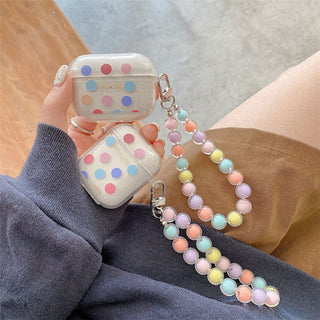 Auramma Collections Cute Clear TPU Case Printed Pastel Color Polka Dots with Matching Beaded Keychain for AirPods 1 2 3 Pro