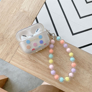 Auramma Collections Cute Clear TPU Case Printed Pastel Color Polka Dots with Matching Beaded Keychain for AirPods 1 2 3 Pro