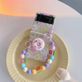 Auramma Collections Colorful Sprinkles Donut Design Matching Pop Socket Colorful Flower Beaded Charm Soft TPU Case Samsung Galaxy Z Flip 3 4