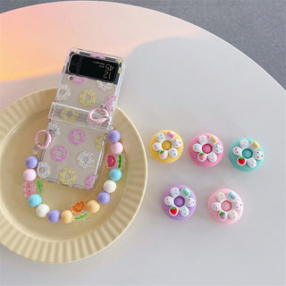 Auramma Collections Colorful Sprinkles Donut Design Matching Pop Socket Colorful Flower Beaded Charm Soft TPU Case Samsung Galaxy Z Flip 3 4