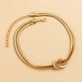 Auramma Collections Cool Punk Bold Knotted Design Silver Gold Plated Herringbone Snake Flat Surface Choker Necklace