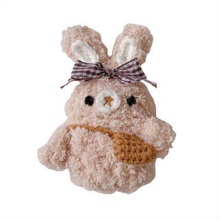 Auramma Collections Cozy Soft Plush Brown Ribbon Removable Bag Rabbit Bunny AirPods 1 2 3 Pro TPU Case
