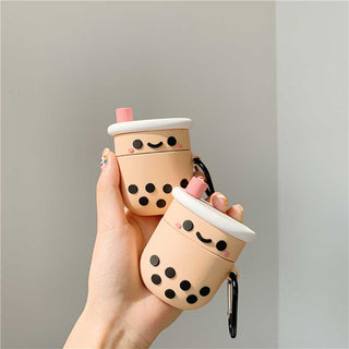 Auramma Collections Cute Funny 3D Blushing Boba Bubble Tea Silicone Case for AirPods 1 2 3 Pro