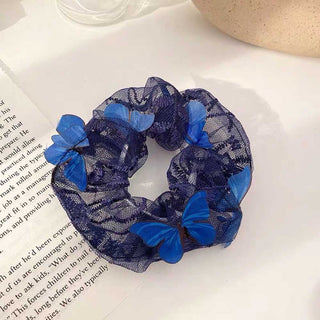 Auramma Collections Creative Dreamy Cute Matching Color Butterfly On Pink Purple Navy Blue Yellow Orange White Sheer Scrunchie