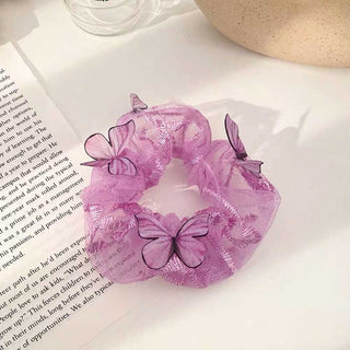 Auramma Collections Creative Dreamy Cute Matching Color Butterfly On Pink Purple Navy Blue Yellow Orange White Sheer Scrunchie