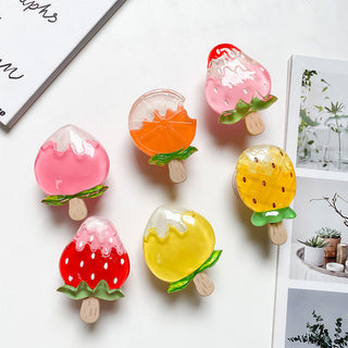 Auramma Collections Cute Resin Fruit Pineapple Yellow Pink Peach Red Strawberry Orange Popsicle Pull Out Phone Grip