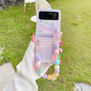 Auramma Collections Cute Dreamy Illustration Y2K Style Pink Blue Purple Cloud Moon Hearts Planet Stars Boat Design Colorful Flower Beaded Charm Soft TPU Case Samsung Galaxy Z Flip 3 4