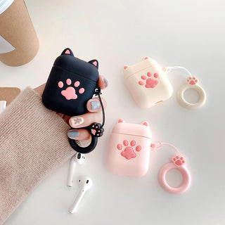 Auramma Collections Cute Creative Pink Cat Paw Black Pink White Silicone Cases For AirPods 1 2 Pro