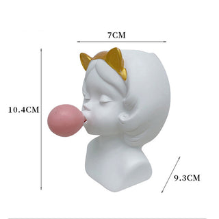 Auramma Collections Cute Resin Girl Pink Bubble Gum Gold Cat Ears Brush Holder