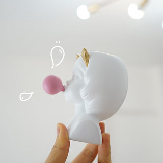 Auramma Collections Cute Resin Girl Pink Bubble Gum Gold Cat Ears Brush Pen Holder Planter
