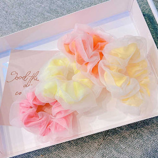 Auramma Collections Cute Summer Style Neon Green Pink Yellow Orange Double Layer White Sheer Scrunchie
