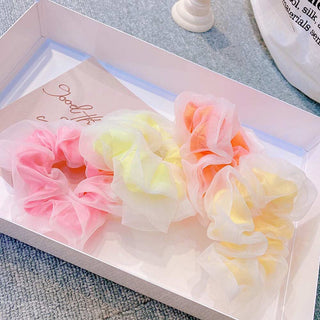 Auramma Collections Cute Summer Style Neon Green Pink Yellow Orange Double Layer White Sheer Scrunchie