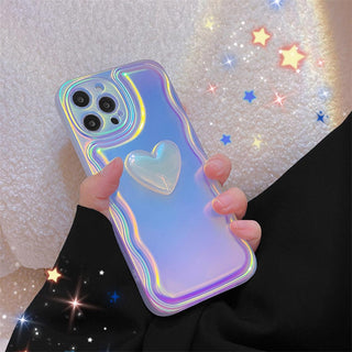 Auramma Collections Cute Wavy Style Radiant Color Soft 3D White Heart TPU Case iPhone 15 14 13 12 11 Pro Max Plus