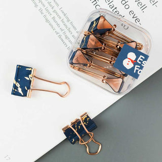 Auramma Collections Elegant Blue White Marble Gold Print Binder Clips