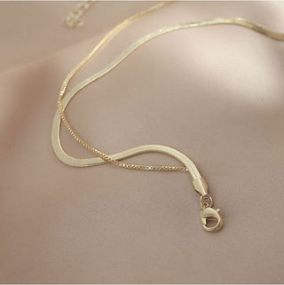 Auramma Collections Gold Plated Double Herringbone Snake Chain Statement NecklaceLayering Snake