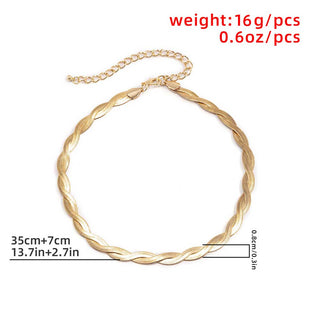 Auramma Collections Elegant Gold Plated Herringbone Flat Snake Surface Intertwined Design Necklace Choker