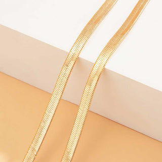 Auramma Collections Elegant Gold Plated Herringbone Snake Flat Surface V Shaped Necklace