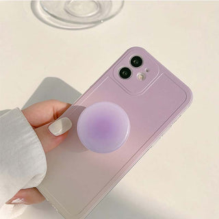 Auramma Collections Matte Soft Purple Ombre TPU Case Matched Ombre Purple Round Resin Pull Out Grip for iPhone 14 13 12 11 Pro Max Mini X XS XR Plus