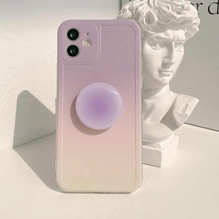 Auramma Collections Matte Soft Purple Ombre TPU Case Matched Ombre Purple Round Resin Pull Out Grip for iPhone 14 13 12 11 Pro Max Mini X XS XR Plus