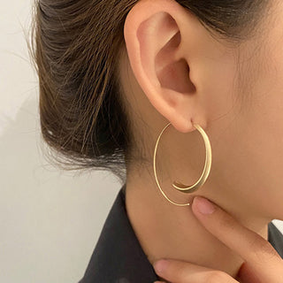 Auramma Collections Elegant Matte Gold Asymmetric Open Hoop Statement Earrings