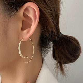 Auramma Collections Elegant Matte Gold Asymmetric Open Hoop Statement Earrings